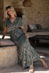 leslie velvet maxi dress | sage + silver