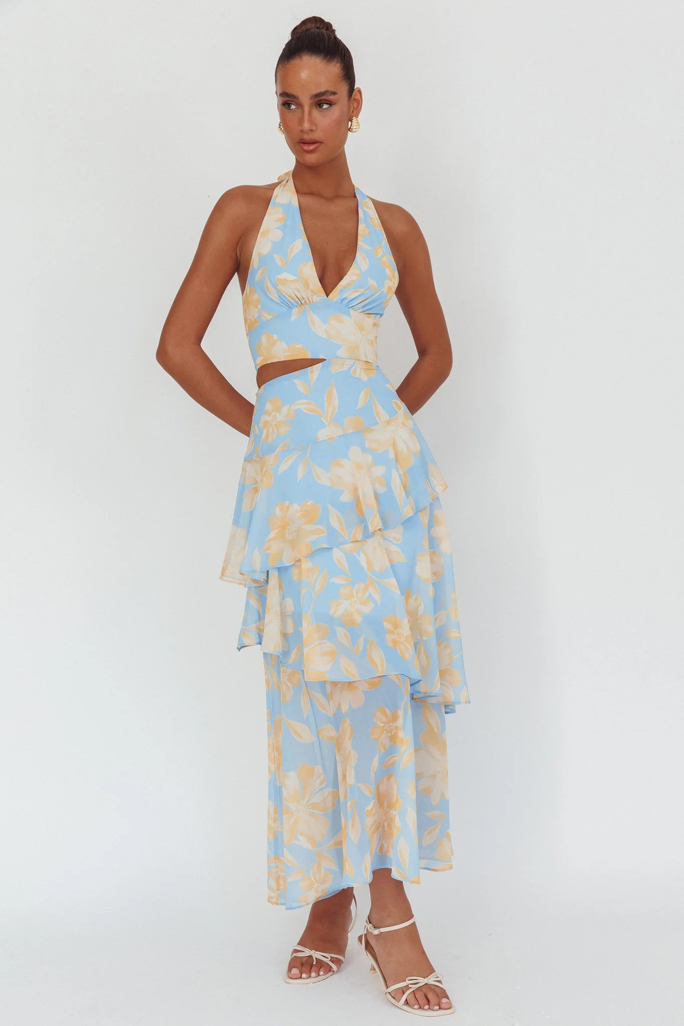 Aura Points Halterneck Cut-Out Maxi Dress Floral Blue