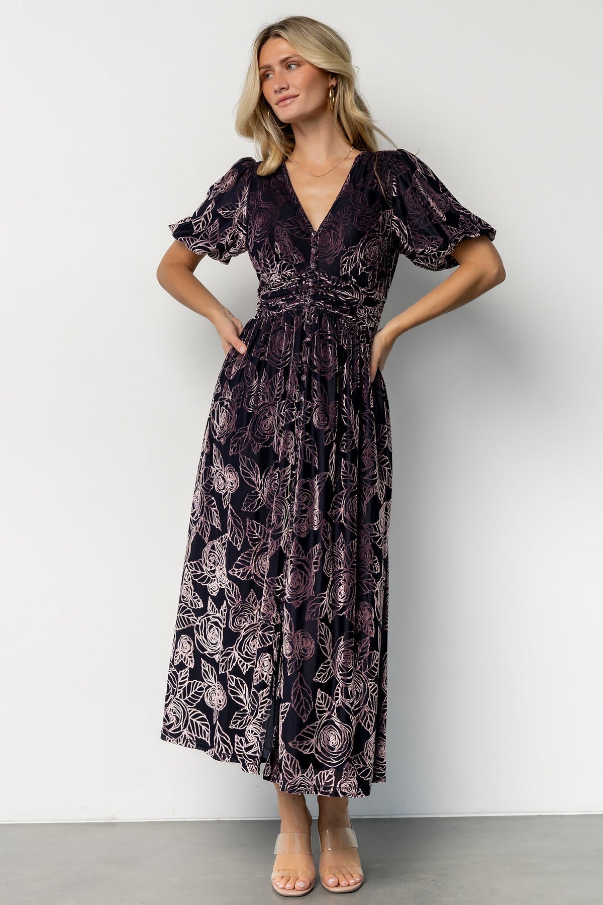 dahlia velvet dress | indigo + purple floral