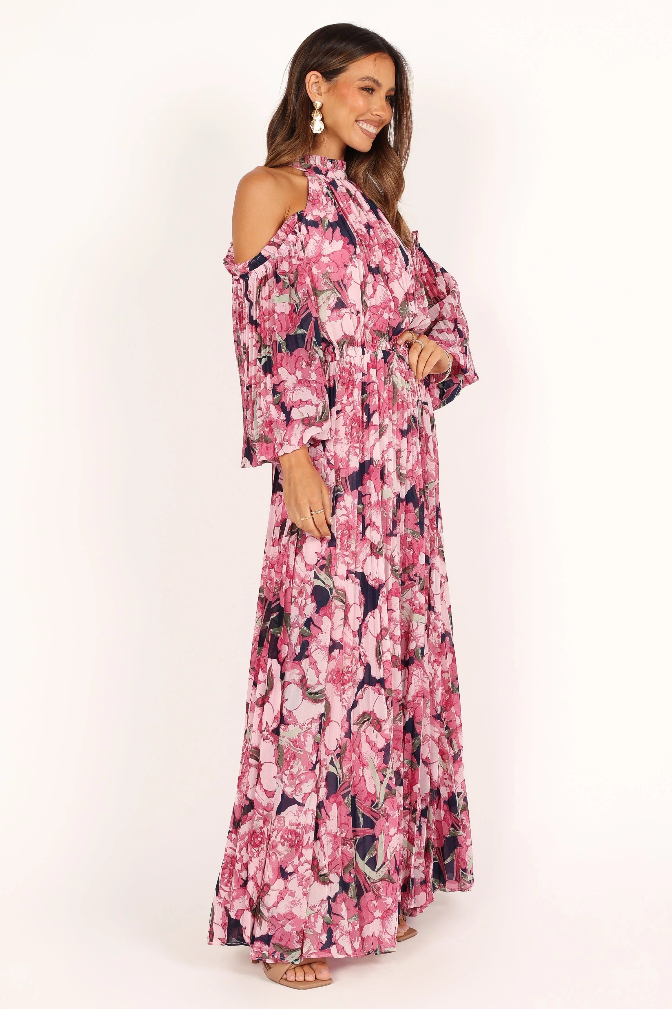 hilary pleated maxi dress - pink floral