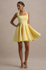 peggy | lemon halter-neck skater mini dress