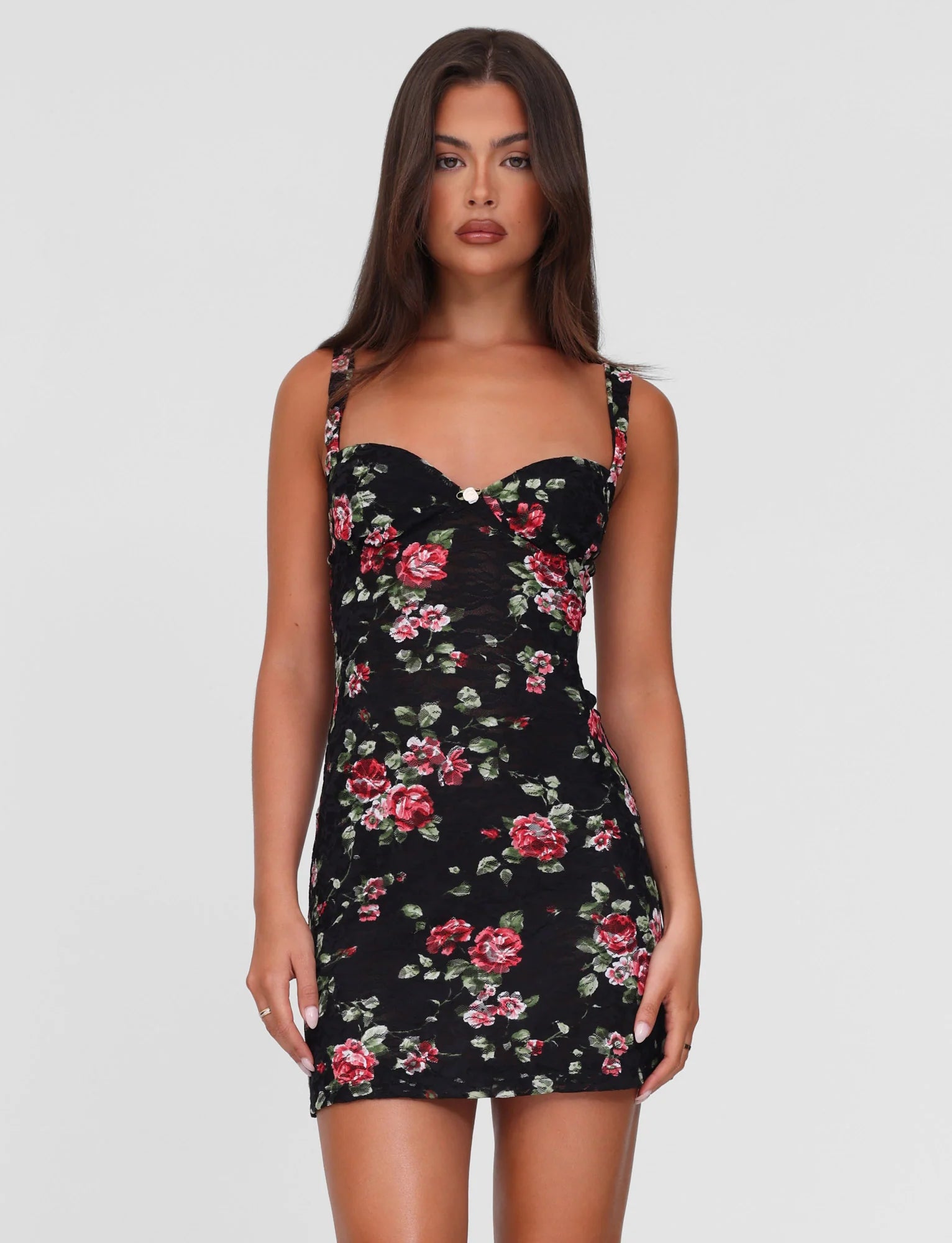 ANDEE MINI DRESS - BLACK : FLORAL : BLACKROSE