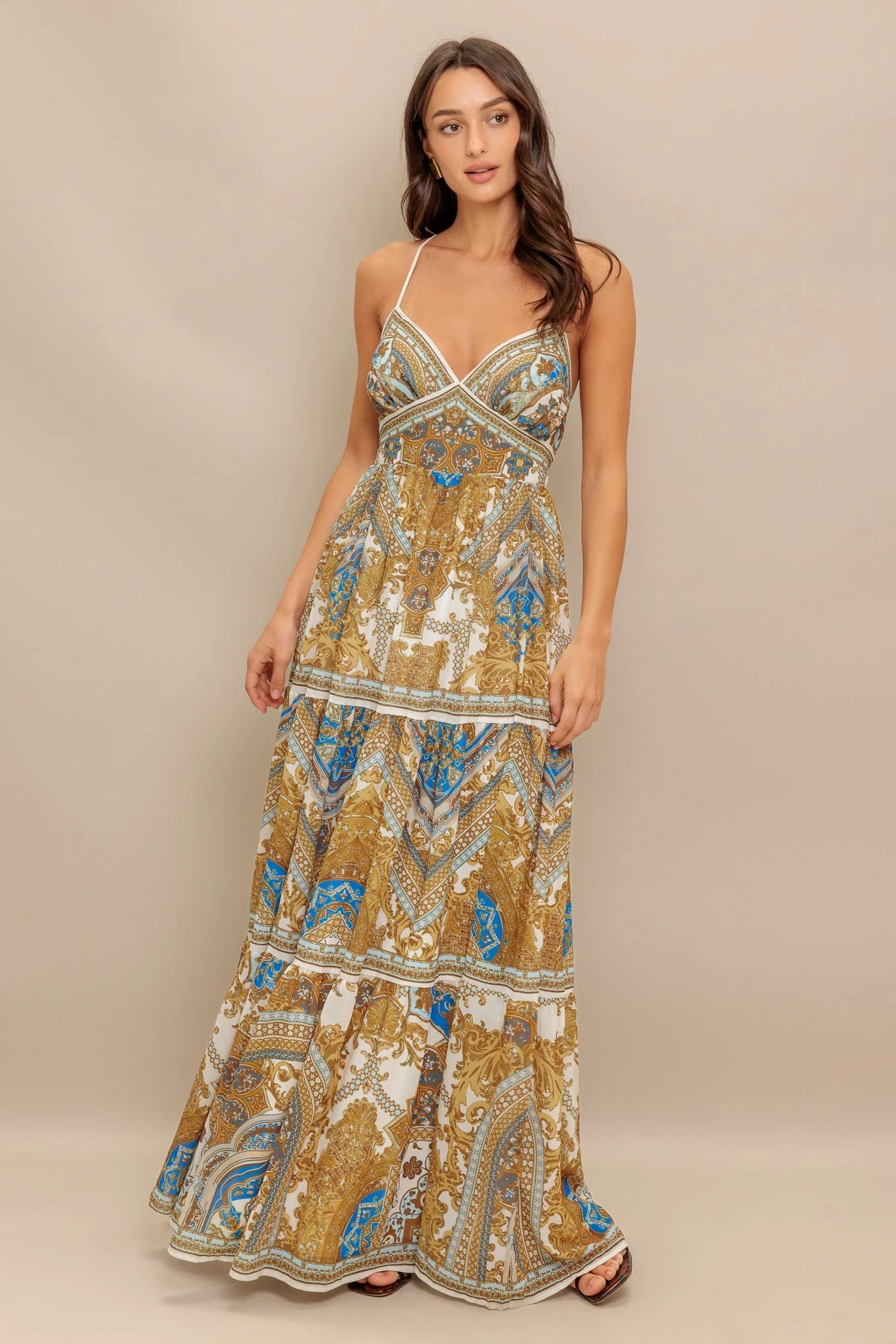 GOLDEN PALAZZO WOVEN MAXI DRESS
