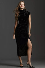 The Maya Stretch Velvet Cowl-Neck Dress